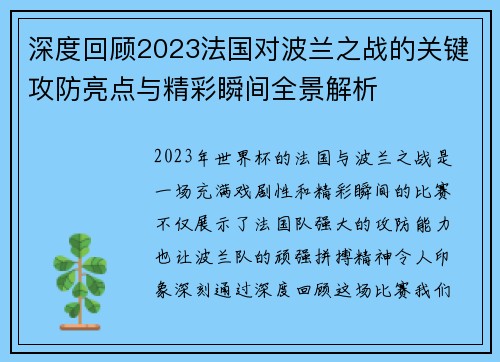 深度回顾2023法国对波兰之战的关键攻防亮点与精彩瞬间全景解析